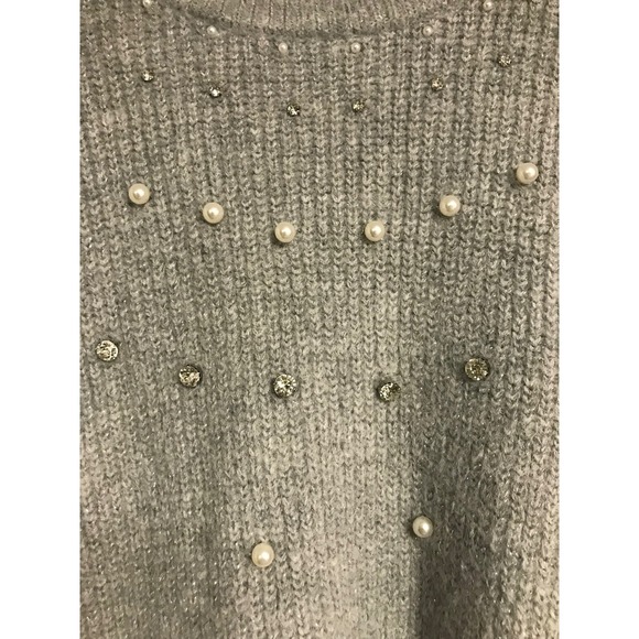 Maurices Gray Metallic Pearl Rhinestone Mock Neck Oversized Sweater Womens 3X - Picture 2 of 6